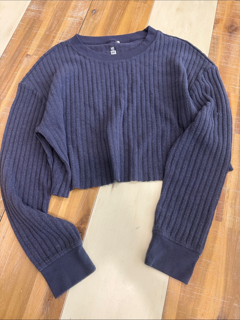 Me to We Dark Navy Ribbed Cropped Crewneck Sweater